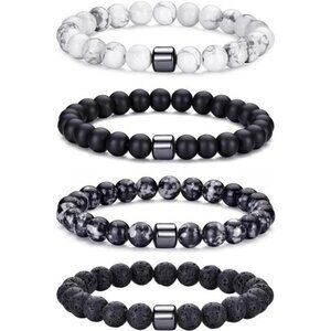 Mens Beaded Bracelets Set 8MM Tiger Eye Lava Stone Stretch Natural Stone Jewelry